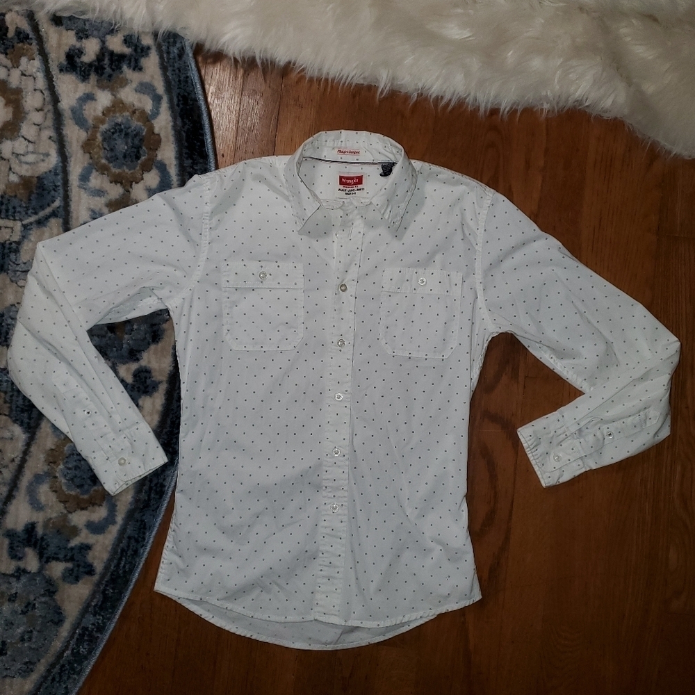 Wrangler White Casual Button Down Shirt with Textured Pattern